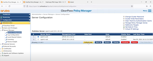 Aruba ClearPass – Packet Capture Screen 